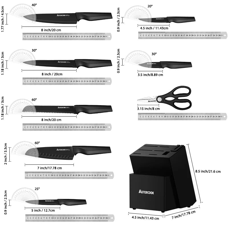 15 Pieces German Stainless Steel Knife Block Set