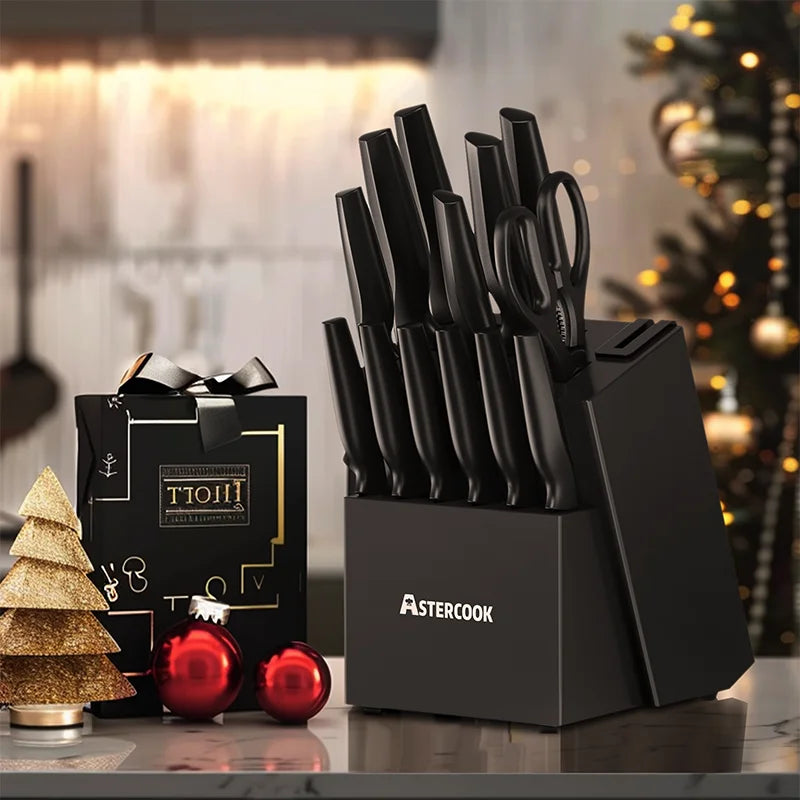 15 Pieces German Stainless Steel Knife Block Set