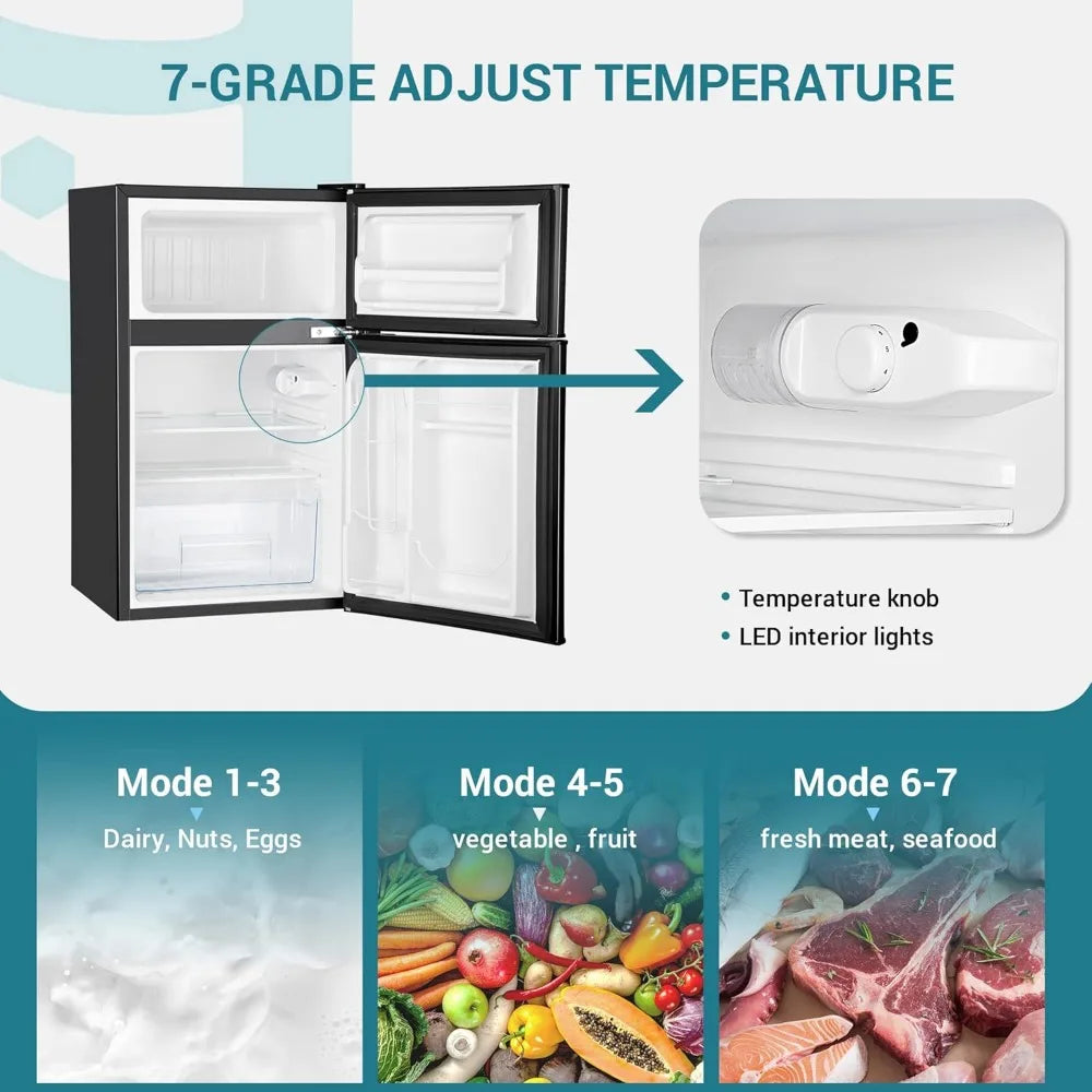 Mini Fridge with Freezer, 3.2 Cu.Ft Compact Refrigerator with freezer, 2 Door Mini Fridge with freezer, Upright for Dorm