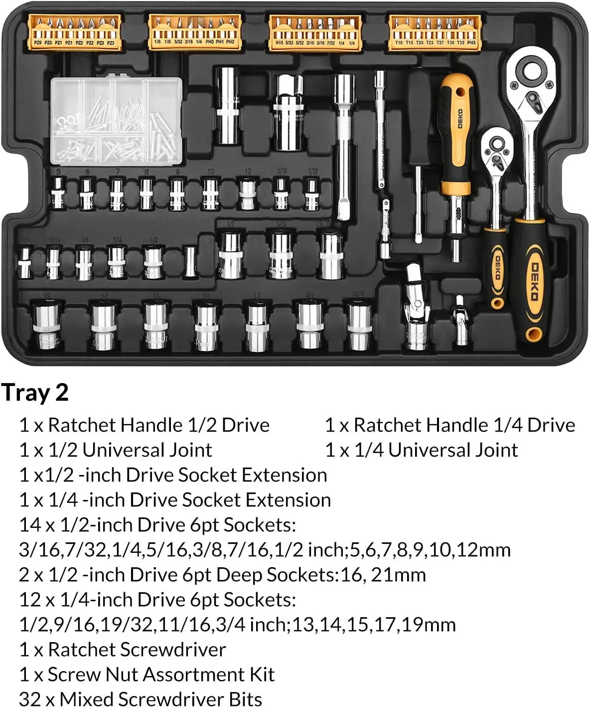 DEKO 258 Piece Tool Kit with Rolling Tool Box Socket Wrench Hand Tool Set Mechanic Case Trolley Portable