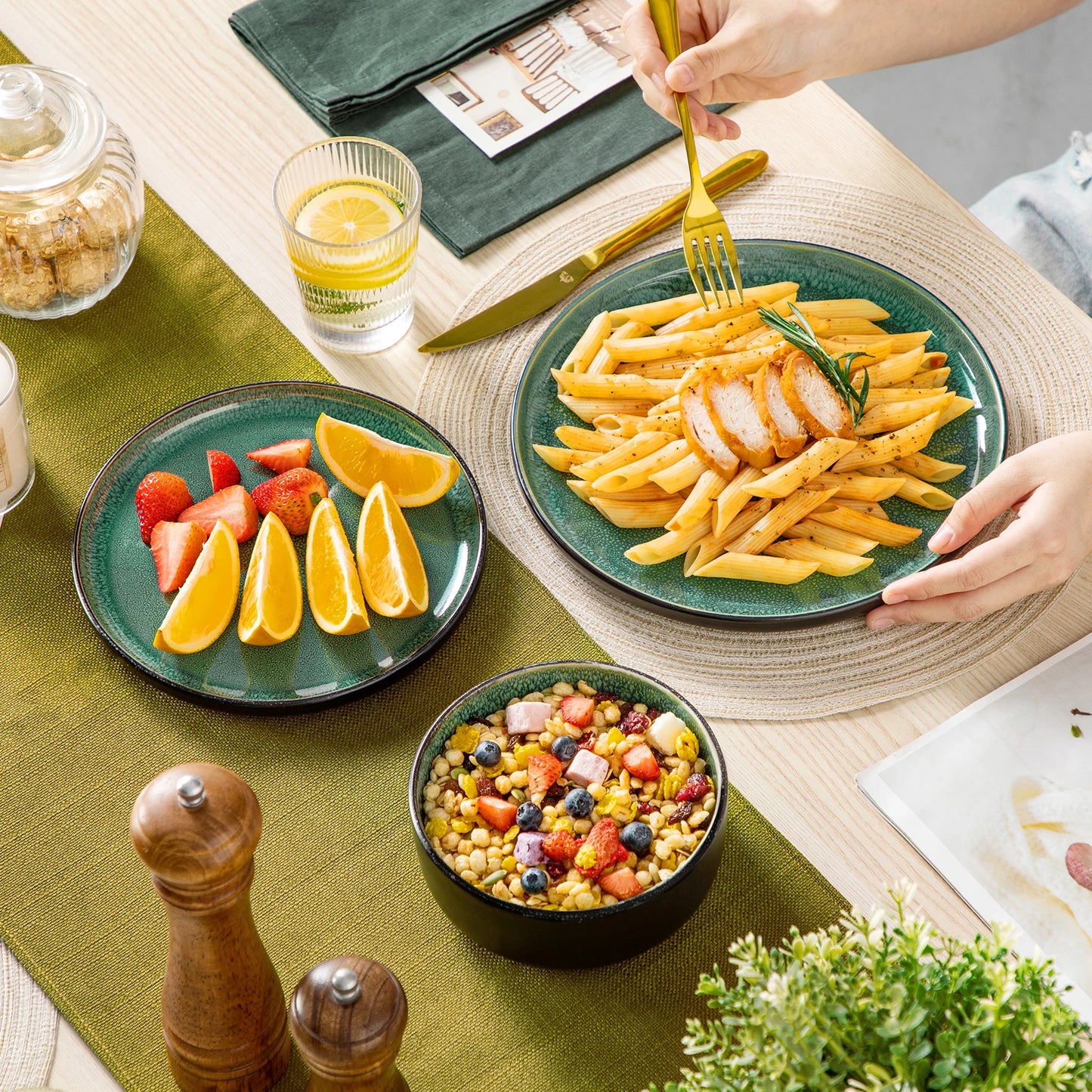 Ceramic Dinner Set Green Reactive Glaze