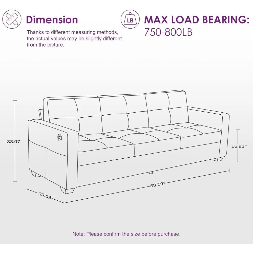 3 Seater Sofa Couch, with USB Ports