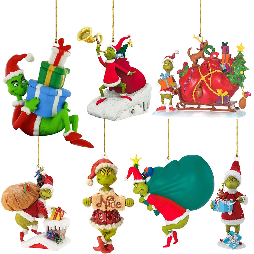 7Pcs Cute Design Xmas Decorations Acrylic Xmas Tree Hanging Pendants Christmas  Tree Decor for Home Holiday Party