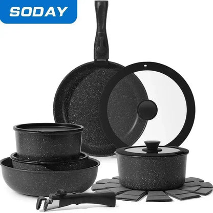 15pcs Pots and Pans Set Nonstick - Kitchen Cookware Set with Detachable Handle, Induction Cookware, Dishwasher Oven Safe