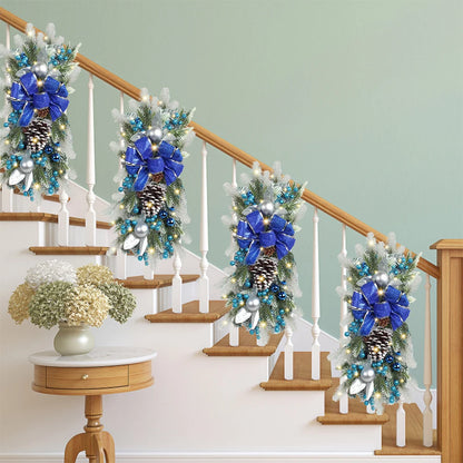 Christmas Swag Wreath Pendants LED Artificial Stairs Decoration Wreath Garland Ornament  for Front Door Wall Window Party Suppli