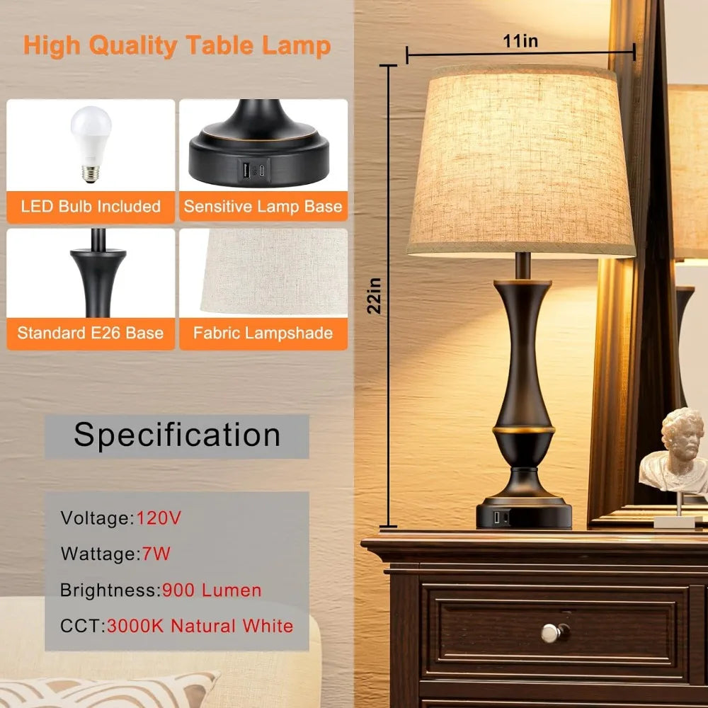 Upgraded Touch Lamps Set of 2 with USB