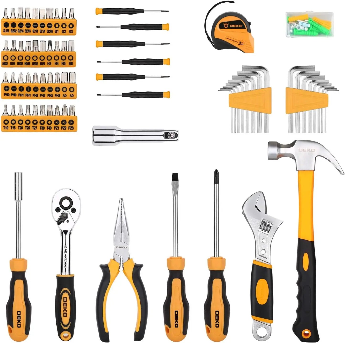 DEKO 158 Piece Tool Set-General Household Hand Tool Kit,Auto Repair Tool Set, with Plastic Toolbox Storage Case