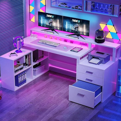 L Shaped Computer Desk with Power Outlets