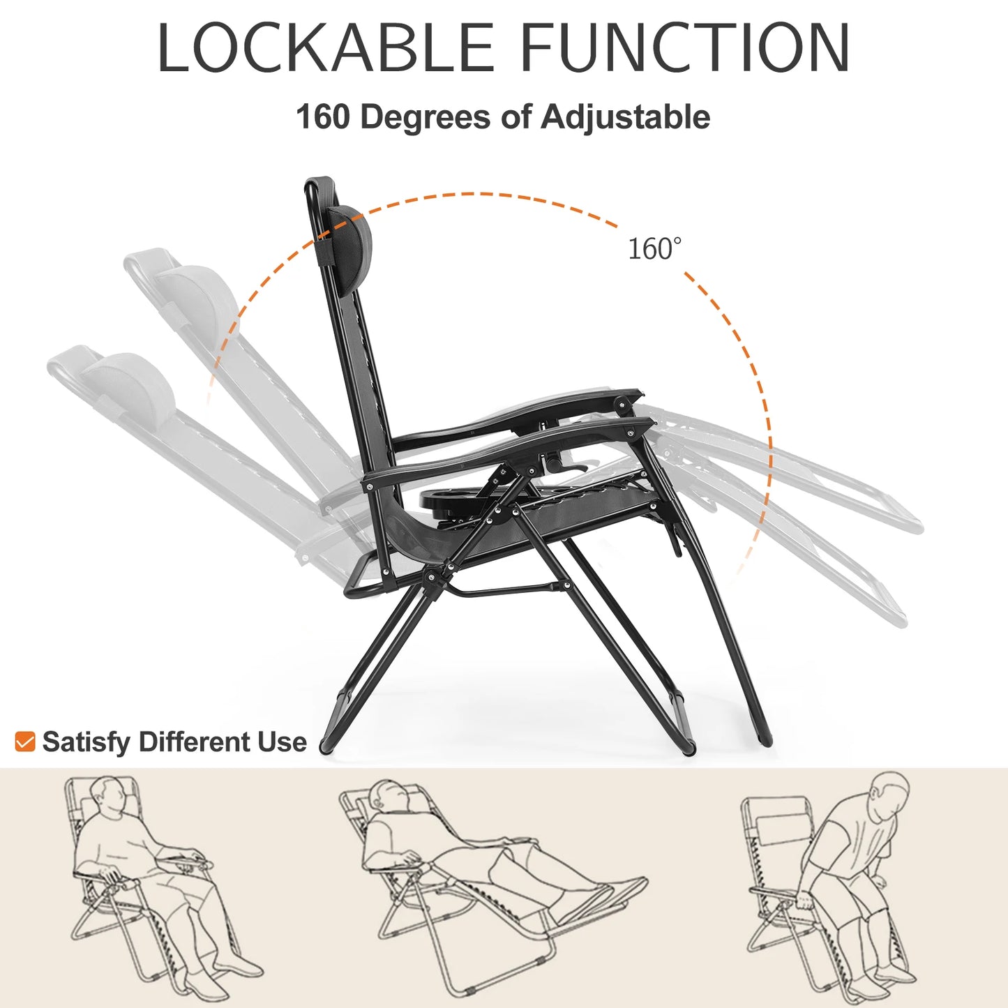 Portable Recliner Patio Outdoor Garden Lounge Chair