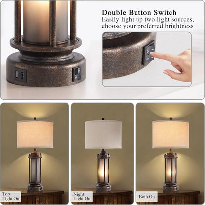 Set of 2 Lamps USB Charging Ports,