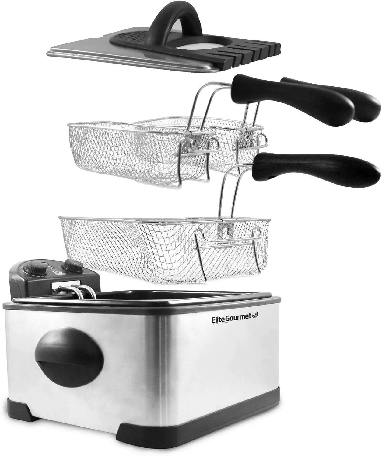 Gourmet EDF-401T Electric Immersion Deep Fryer 3-Baskets, 1700-Watt, Timer Control, Adjustable Temperature, Lid with Viewi