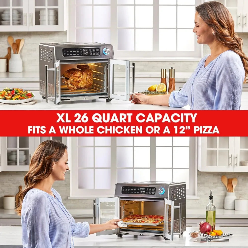 26 QT Extra Large Air Fryer, Convection Toaster Oven with French Doors, Stainless Steel