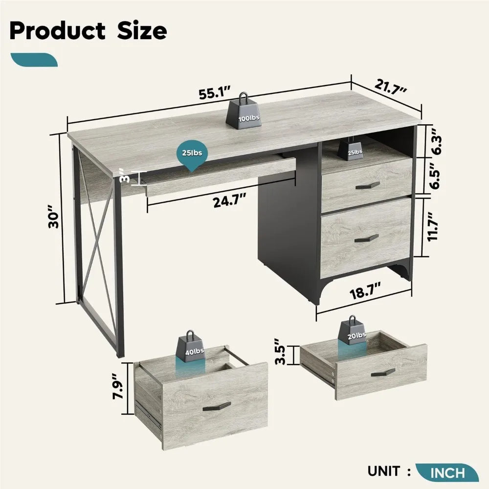 Office Desk with Storage, and Keyboard Tray