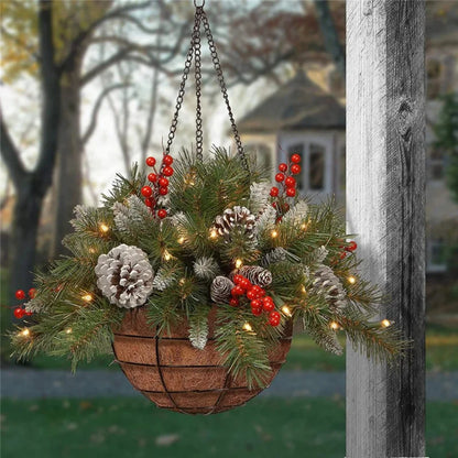 Artificial Christmas Hanging Basket with LED Lights