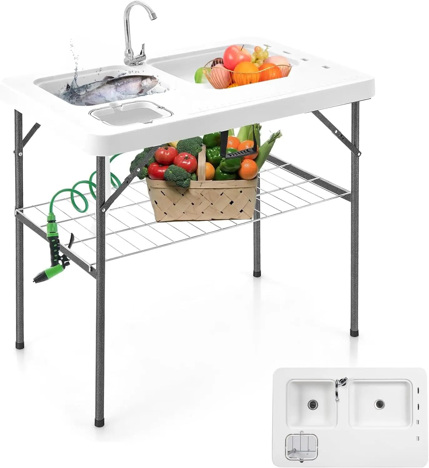 Folding Fish Cleaning Table with Sink, Portable