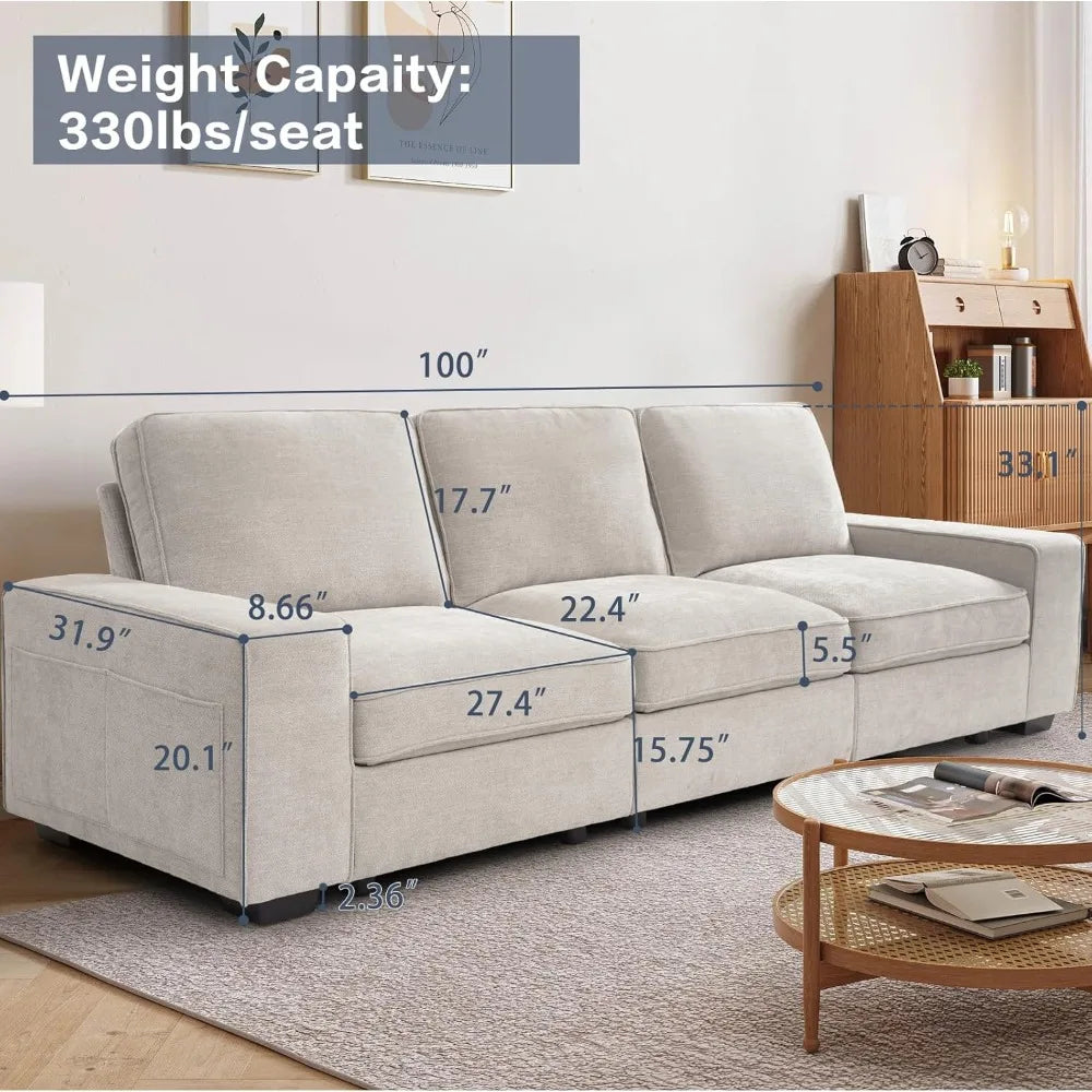 3 Seater Comfy Sofa with Storage,