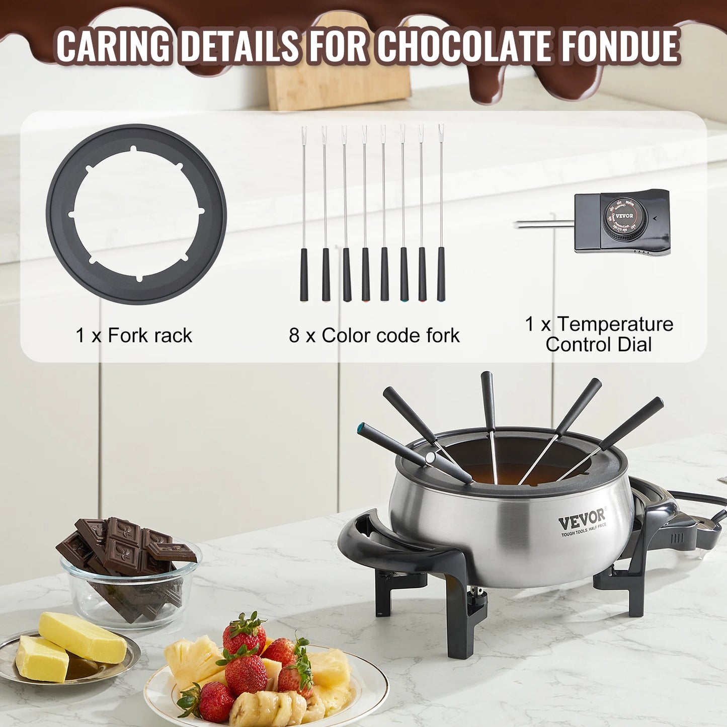 VEVOR 3Qt Electric Chocolate cascade Melting Pot Fondue Pot Set Cheese Melting Warmer Home Appliance for kitchen