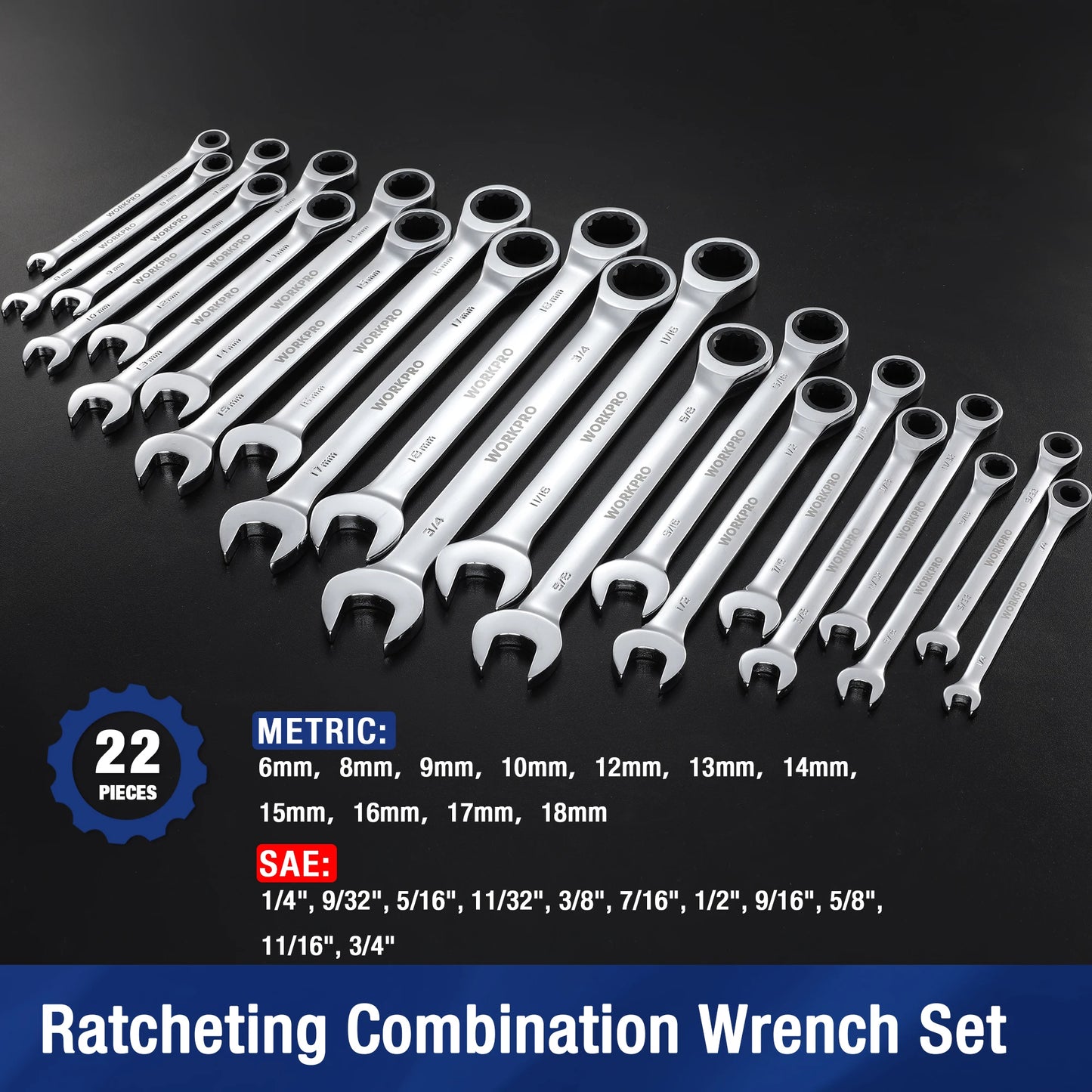 WORKPRO 23pc Ratcheting Wrench Set  with Box