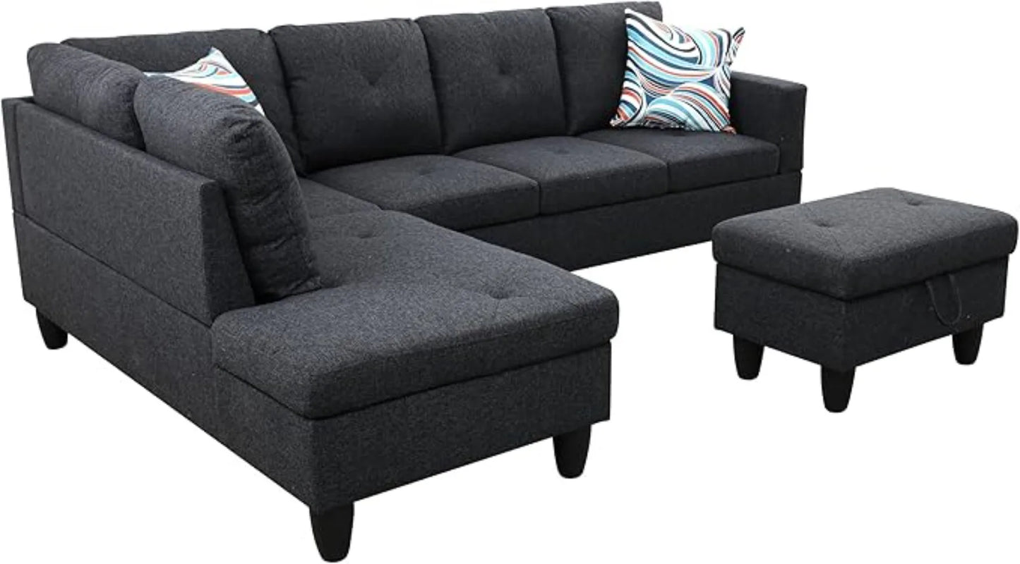 97" W Sectional Couches for Living Room Flannel Modular Sectional Sofa Set