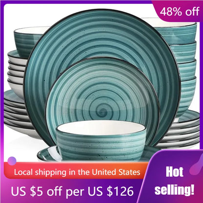 24 Pieces - Stoneware Dining Table Plates Set