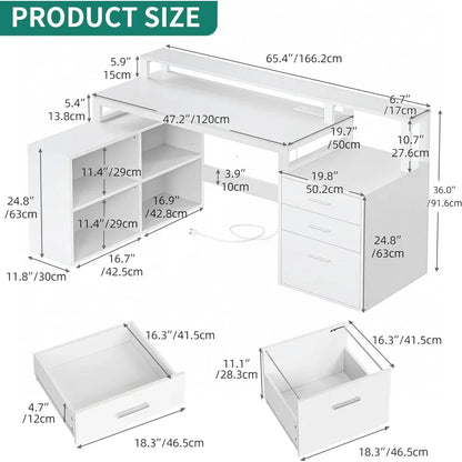 L Shaped Computer Desk with Power Outlets