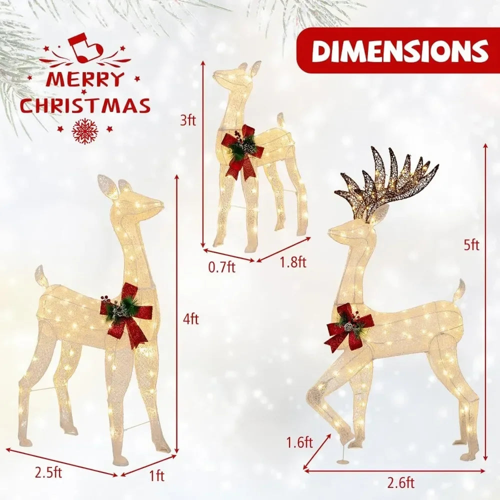 Christmas Reindeer Family Decorations,  LED Lights