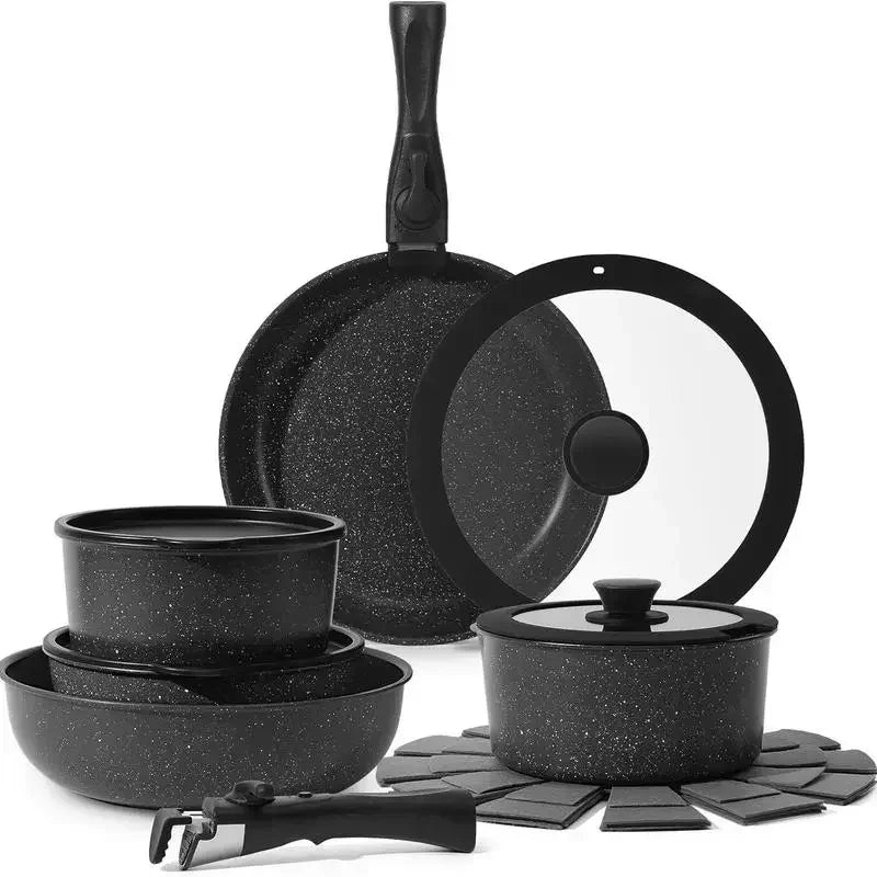 15pcs Pots and Pans Set Nonstick - Kitchen Cookware Set with Detachable Handle, Induction Cookware, Dishwasher Oven Safe