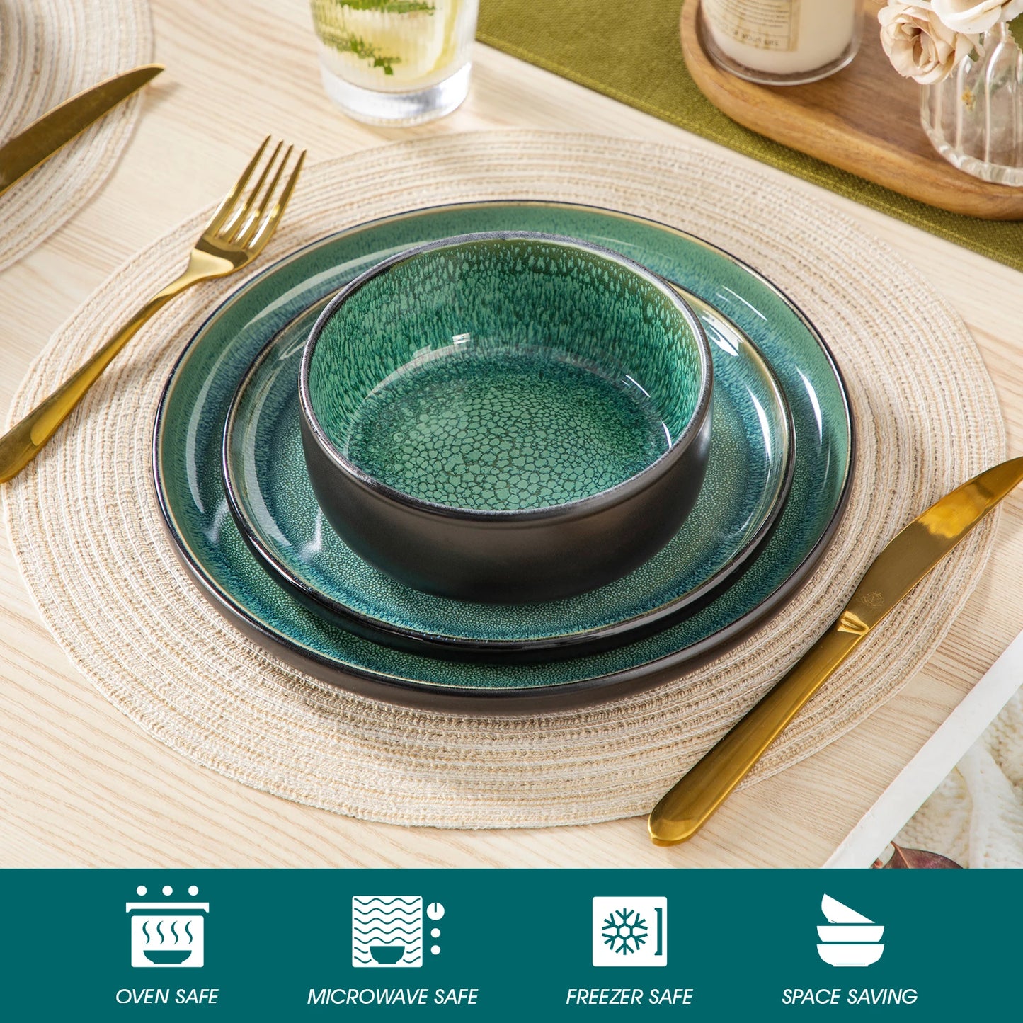 Ceramic Dinner Set Green Reactive Glaze