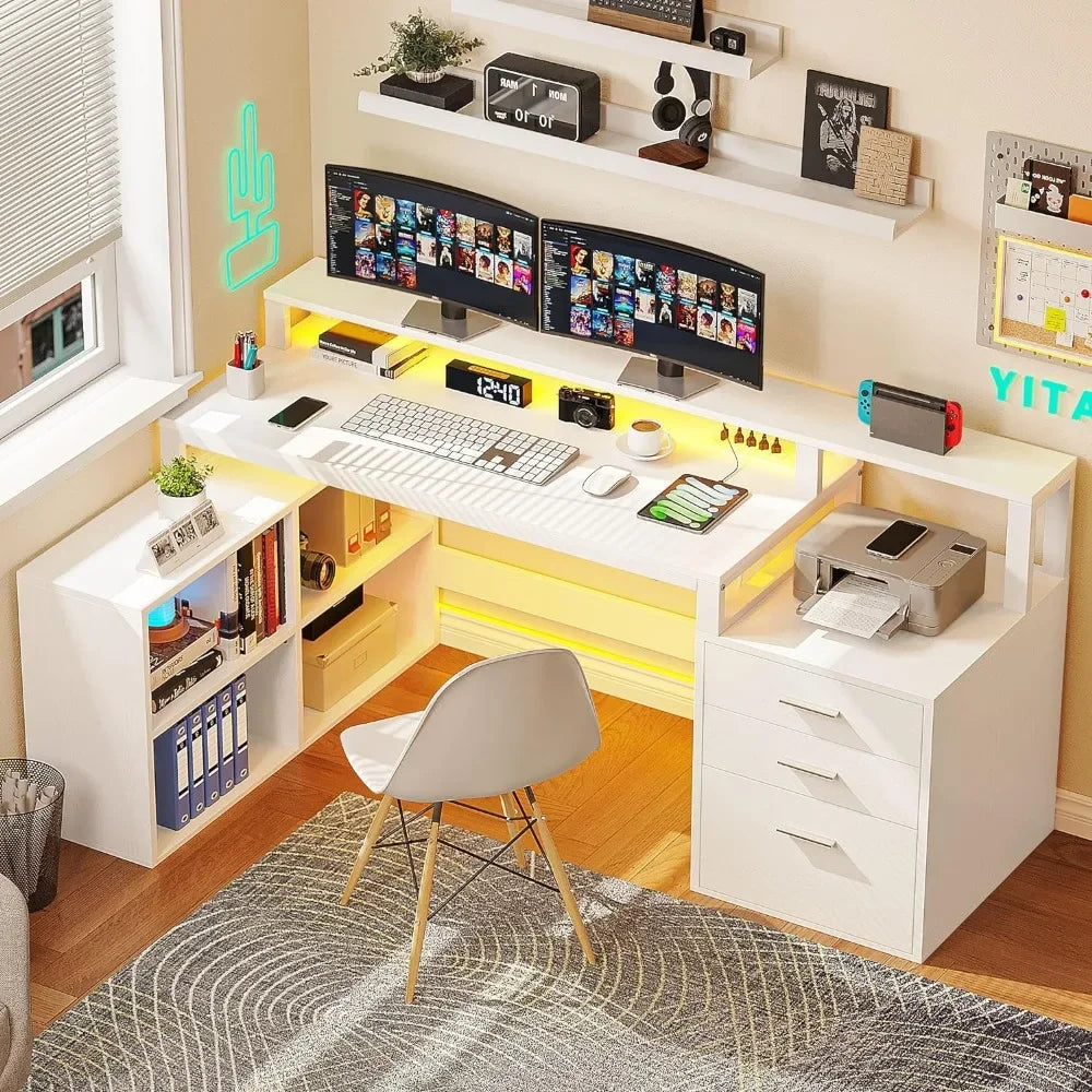 L Shaped Computer Desk with Power Outlets