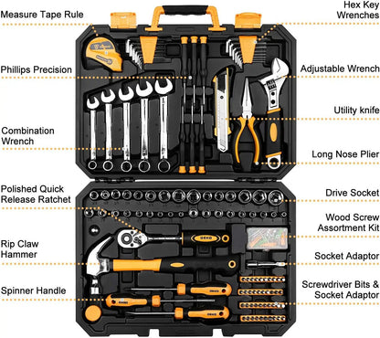 DEKO 158 Piece Tool Set-General Household Hand Tool Kit,Auto Repair Tool Set, with Plastic Toolbox Storage Case