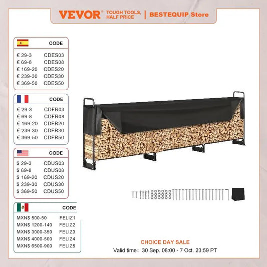 Outdoor Firewood Rack with Cover