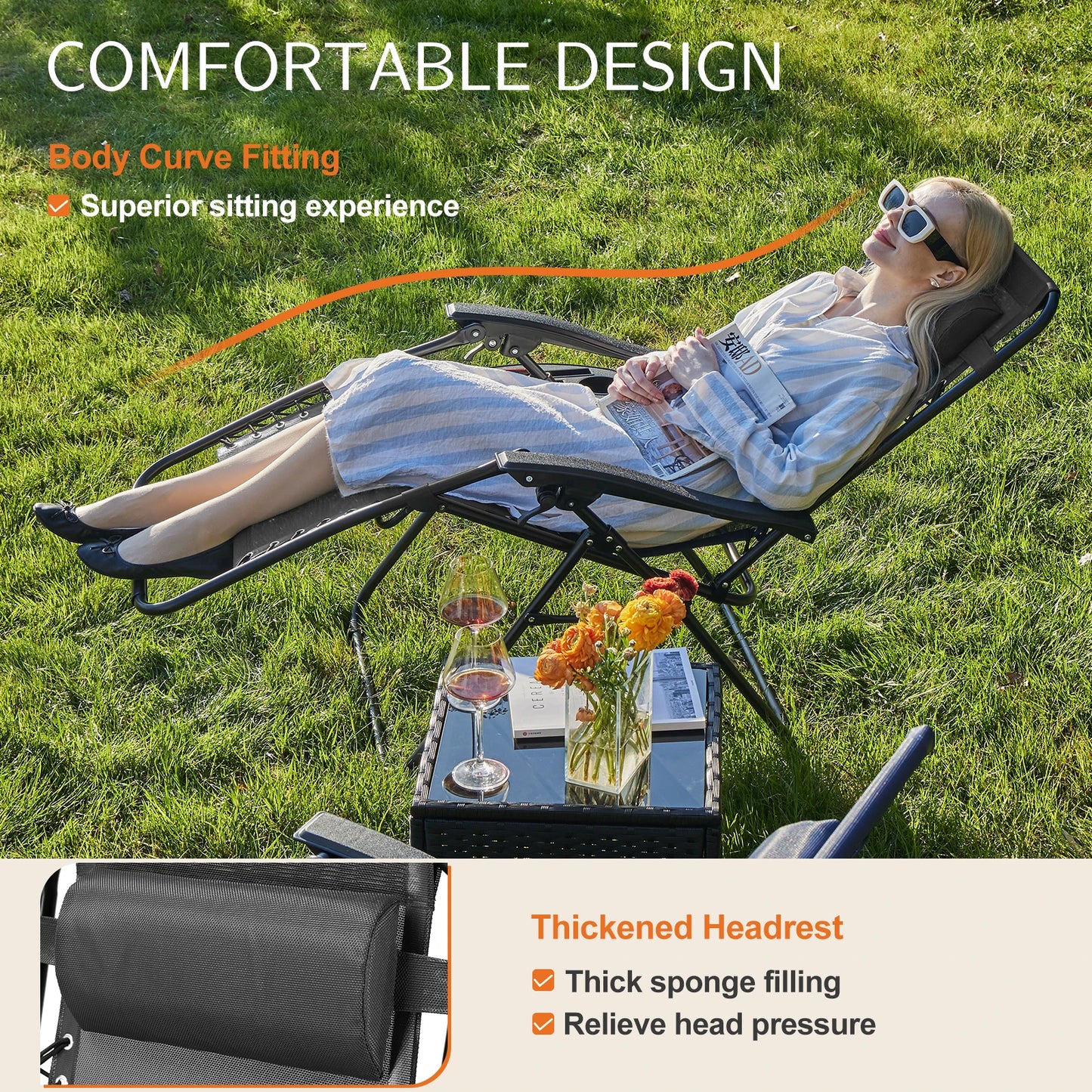 Portable Recliner Patio Outdoor Garden Lounge Chair