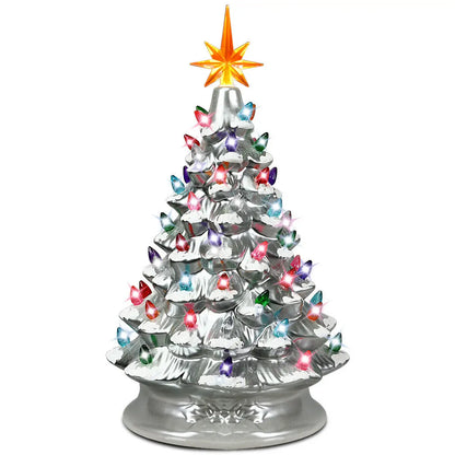 Costway 11.5'' Pre-Lit Ceramic Christmas Tree Tabletop Lights Green