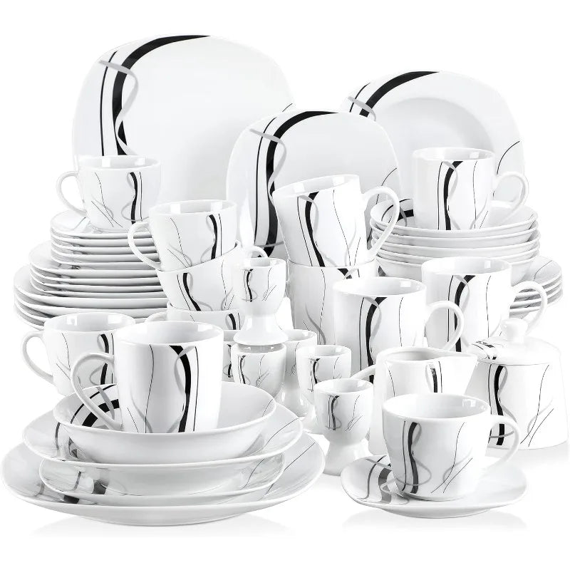 Dinnerware Sets for 6, 50-Piece Porcelain Set,