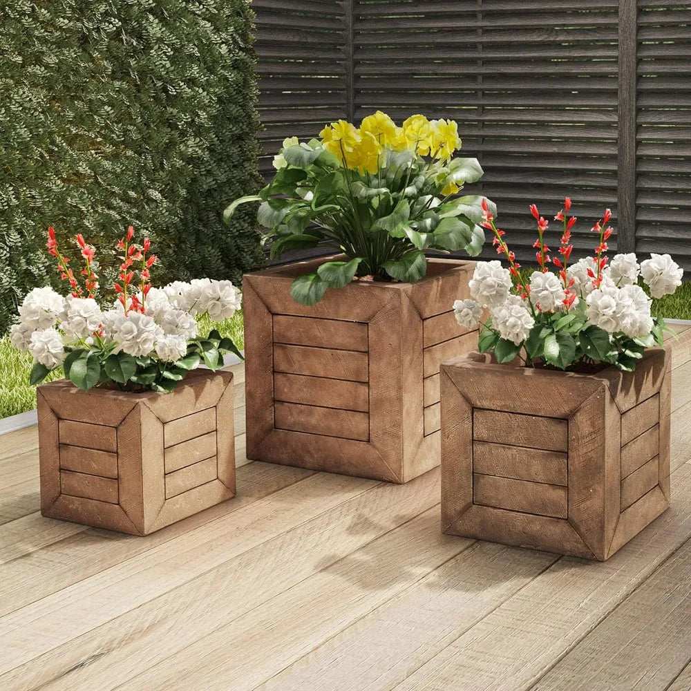 3 Piece Fiber Clay Square Planters