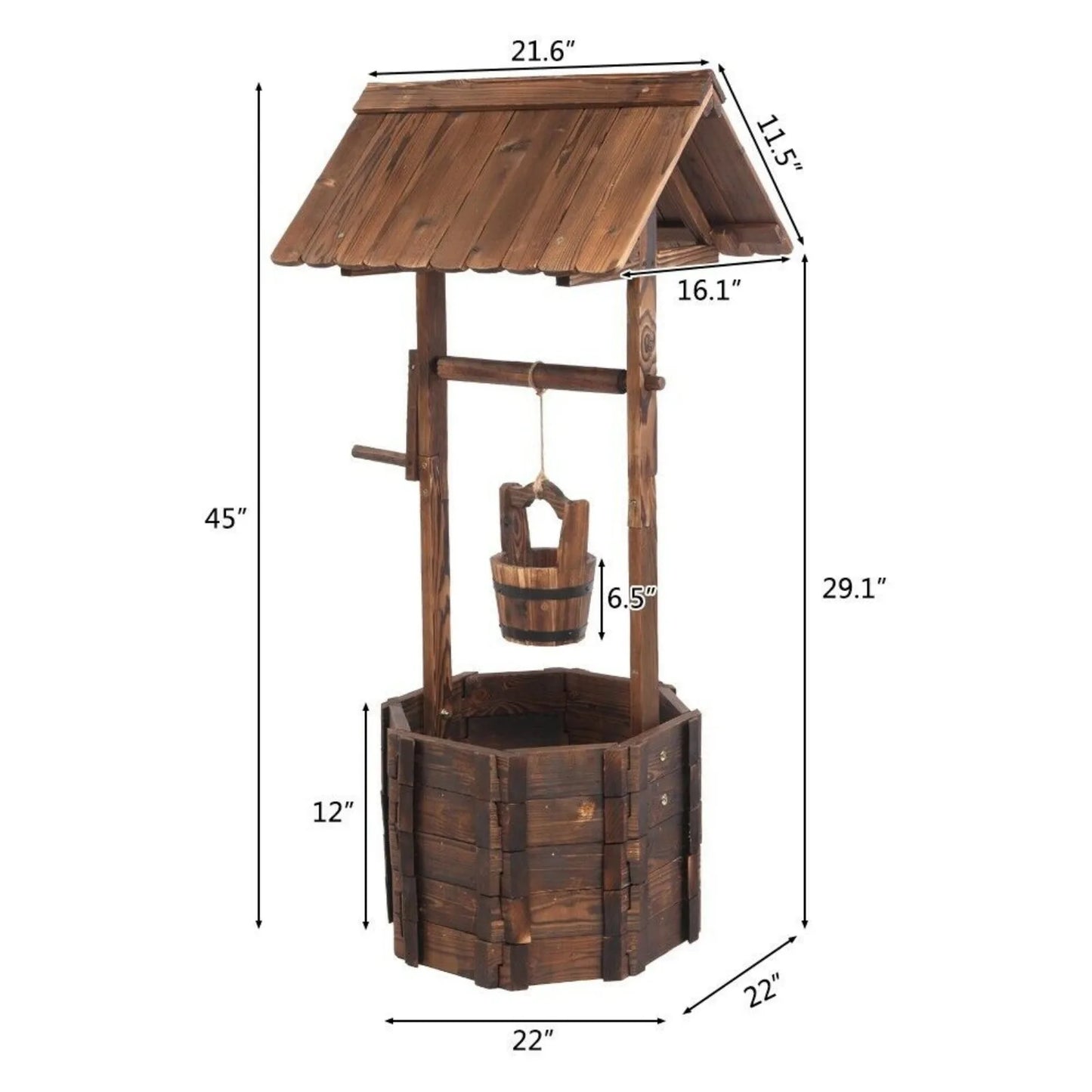 Wooden Wishing Well Planter With Hanging Pail