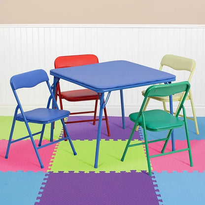 Kids 5-Piece set Folding Square Table & Chairs Set for Daycare and Classrooms,Children's Activity Table & Chairs Set,Multicolor