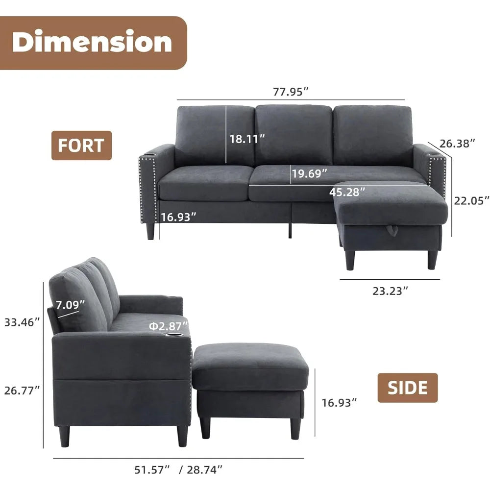 L-Shaped Convertible Combination Sofa with Storage,