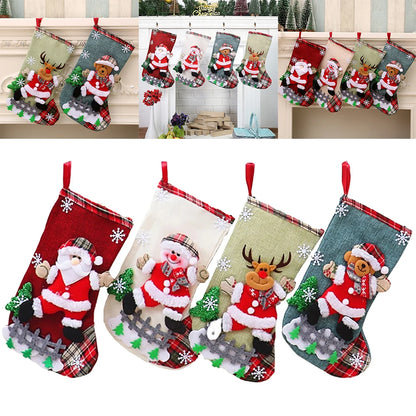 4Pcs Christmas Stockings Set Santa/Snowman/Bear/Elk