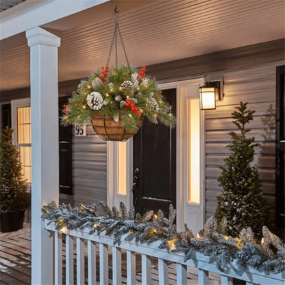 Artificial Christmas Hanging Basket with LED Lights