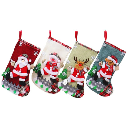 4Pcs Christmas Stockings Set Santa/Snowman/Bear/Elk