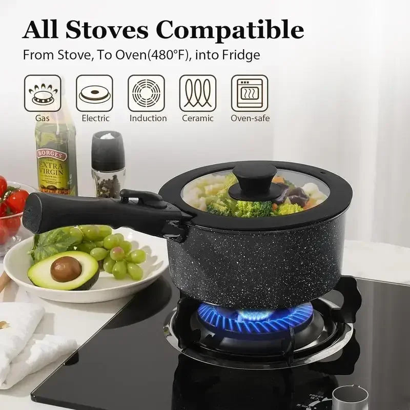 15pcs Pots and Pans Set Nonstick - Kitchen Cookware Set with Detachable Handle, Induction Cookware, Dishwasher Oven Safe