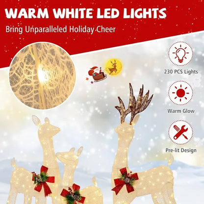 Christmas Reindeer Family Decorations,  LED Lights