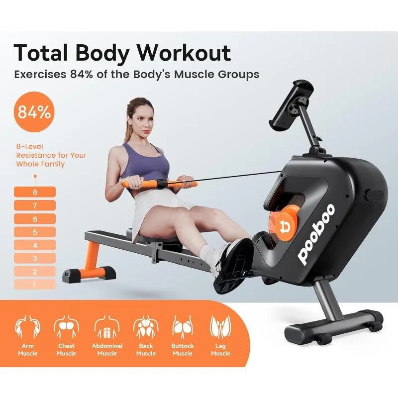 pooboo Rowing Machine, Max 350 LBS Magnetic Rower with LCD Monitor, Tablet Holder, Upgraded Rowing Machines for Home use