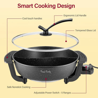 Electric Hot Pot with Divider Hotpot Pot Electric Cooker Shabu Shabu Pot 110V Non-Stick 6L BPA FREE Fondue