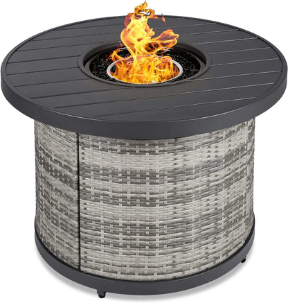 32in Round Gas Fire Pit Outdoor Wicker Patio