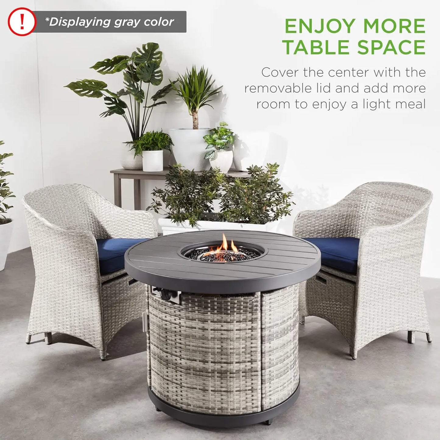 32in Round Gas Fire Pit Outdoor Wicker Patio