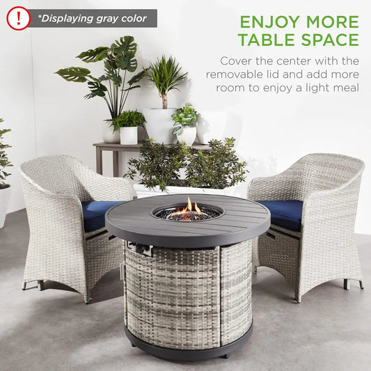 32in Round Gas Fire Pit Outdoor Wicker Patio