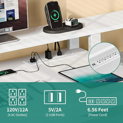 L Shaped Computer Desk with Power Outlets