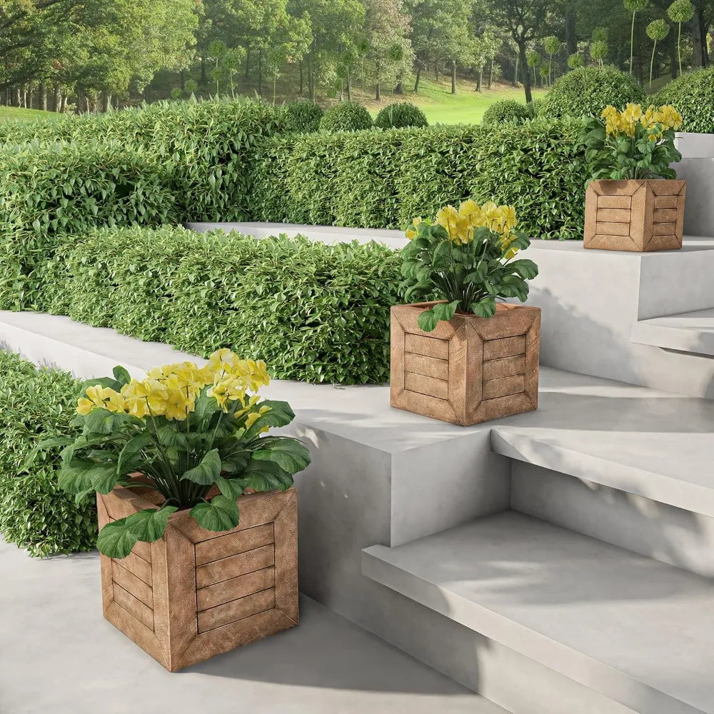 3 Piece Fiber Clay Square Planters